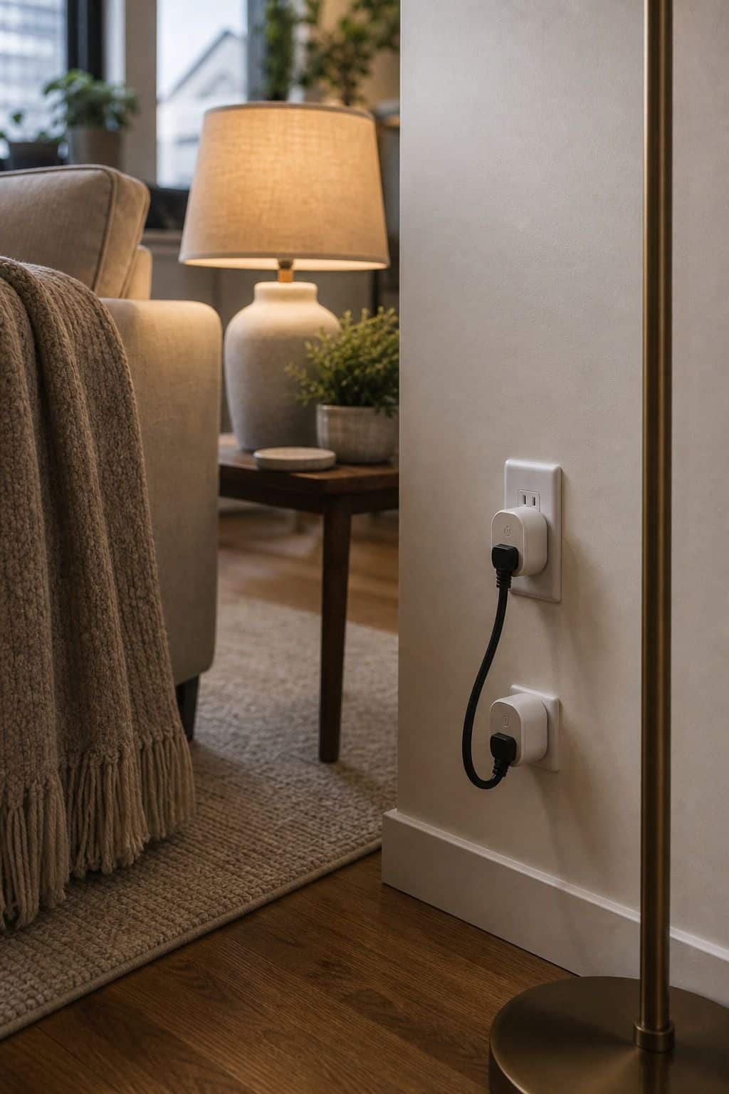 Smart Mini Plugs Pack of 4 styled in a cozy small apartment living room