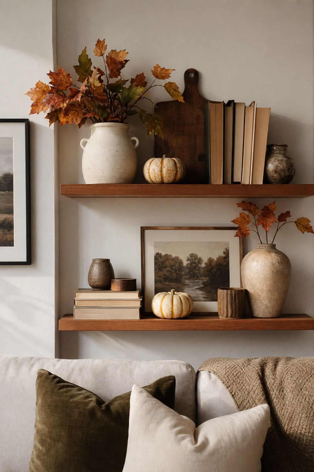 Apply the Triangle Rule to Group Objects on fall shelves in a small apartment