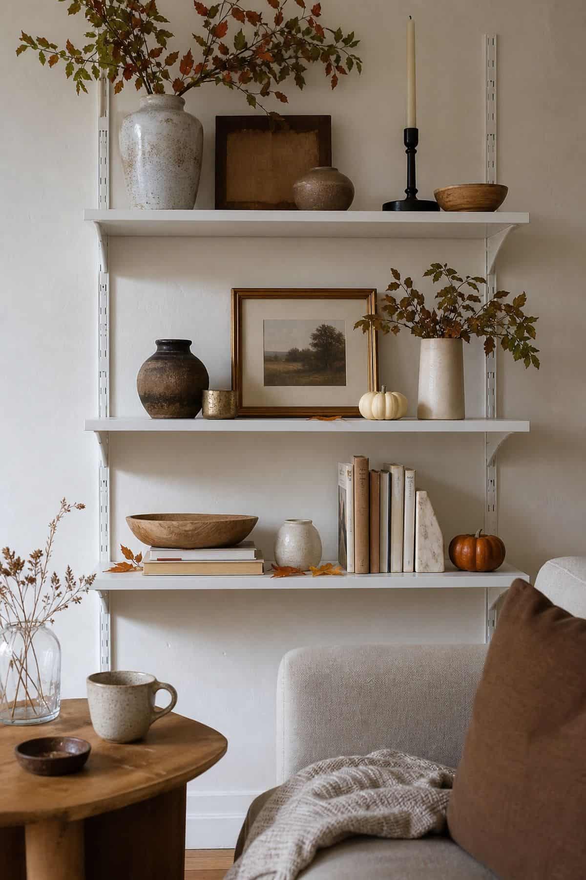 Layer Three Heights on Every Shelf on fall shelves in a small apartment