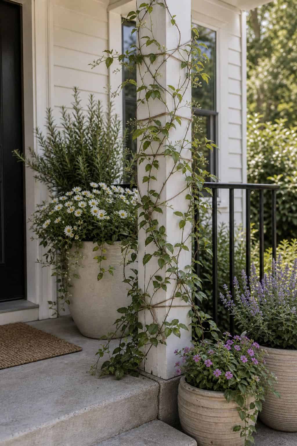 Plant climbing vines around porch columns or railings front porch garden idea