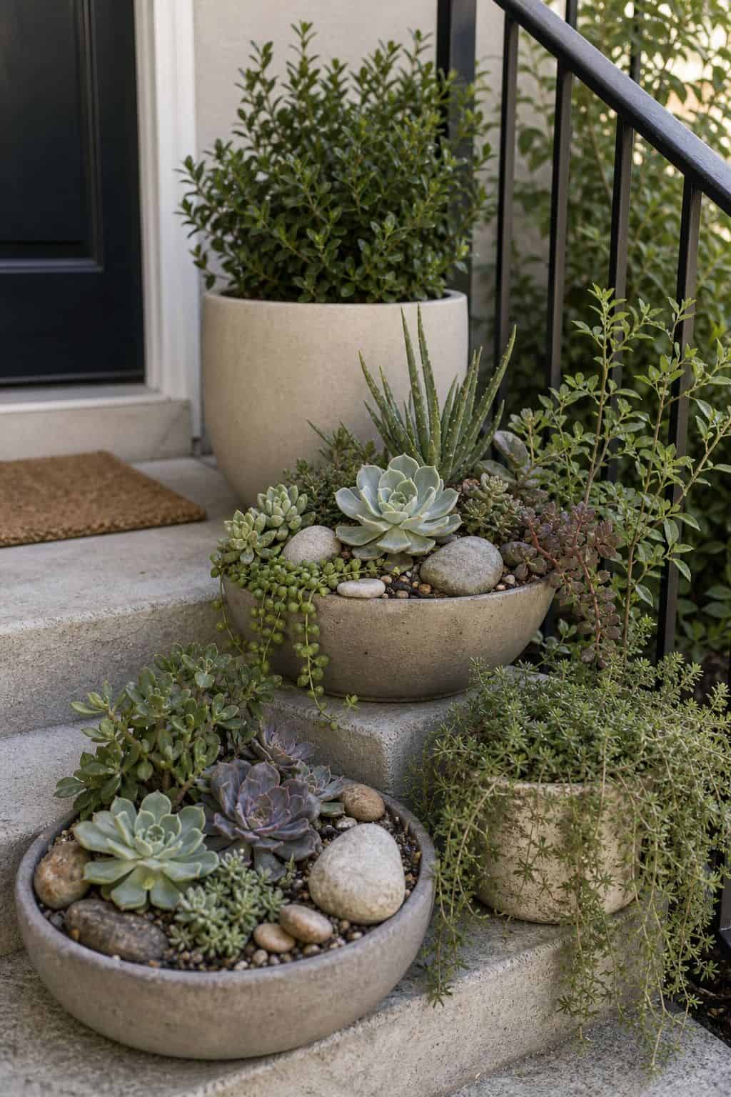 Create a small rock garden with succulents front porch garden idea