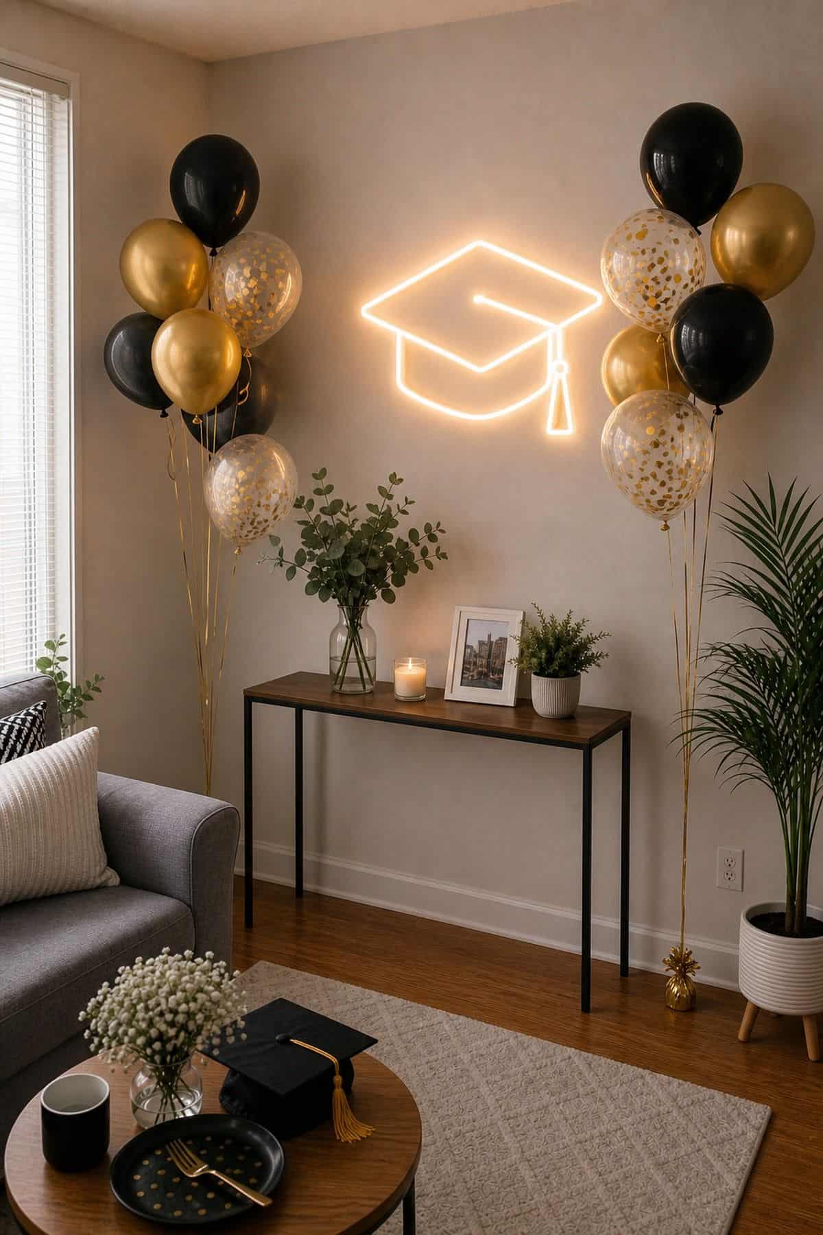 Neon Sign on a Simple Background graduation backdrop idea in a small apartment