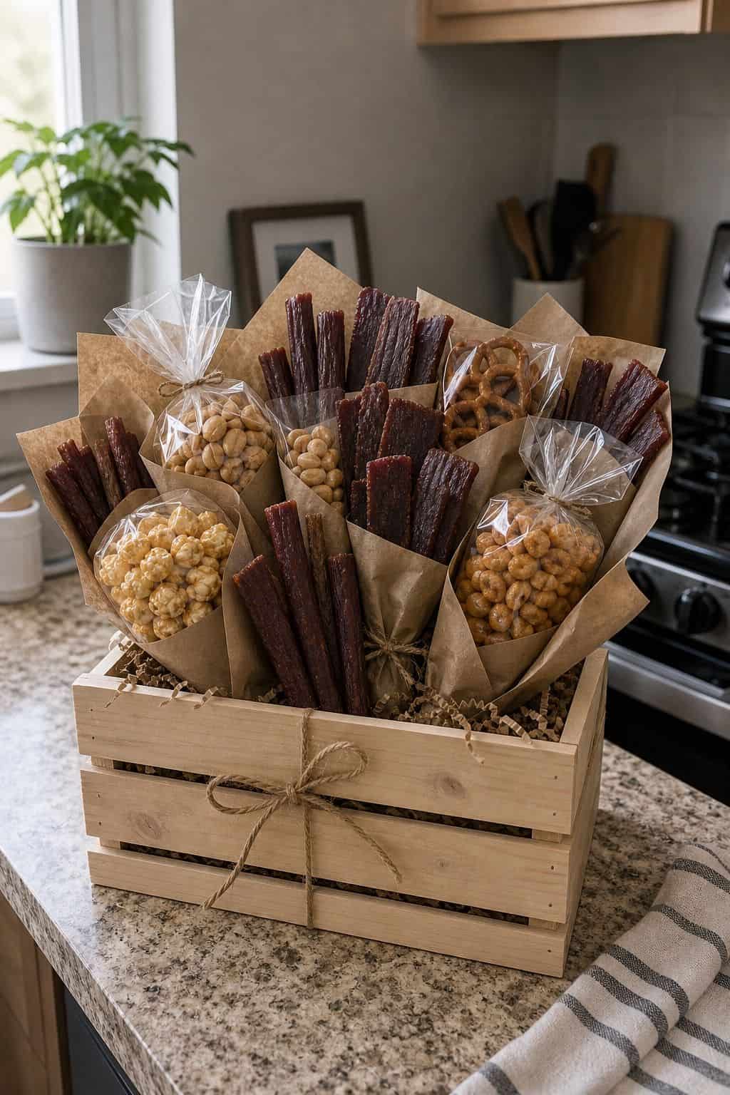 Beef Jerky Bouquet or Snack Crate graduation gift idea for boys
