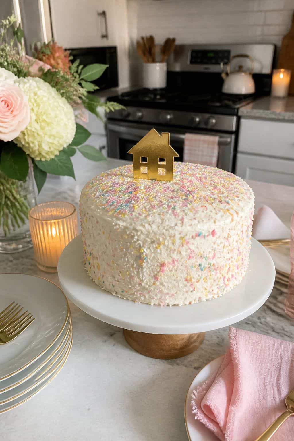 Finish With a Single Charm Topper housewarming cake idea