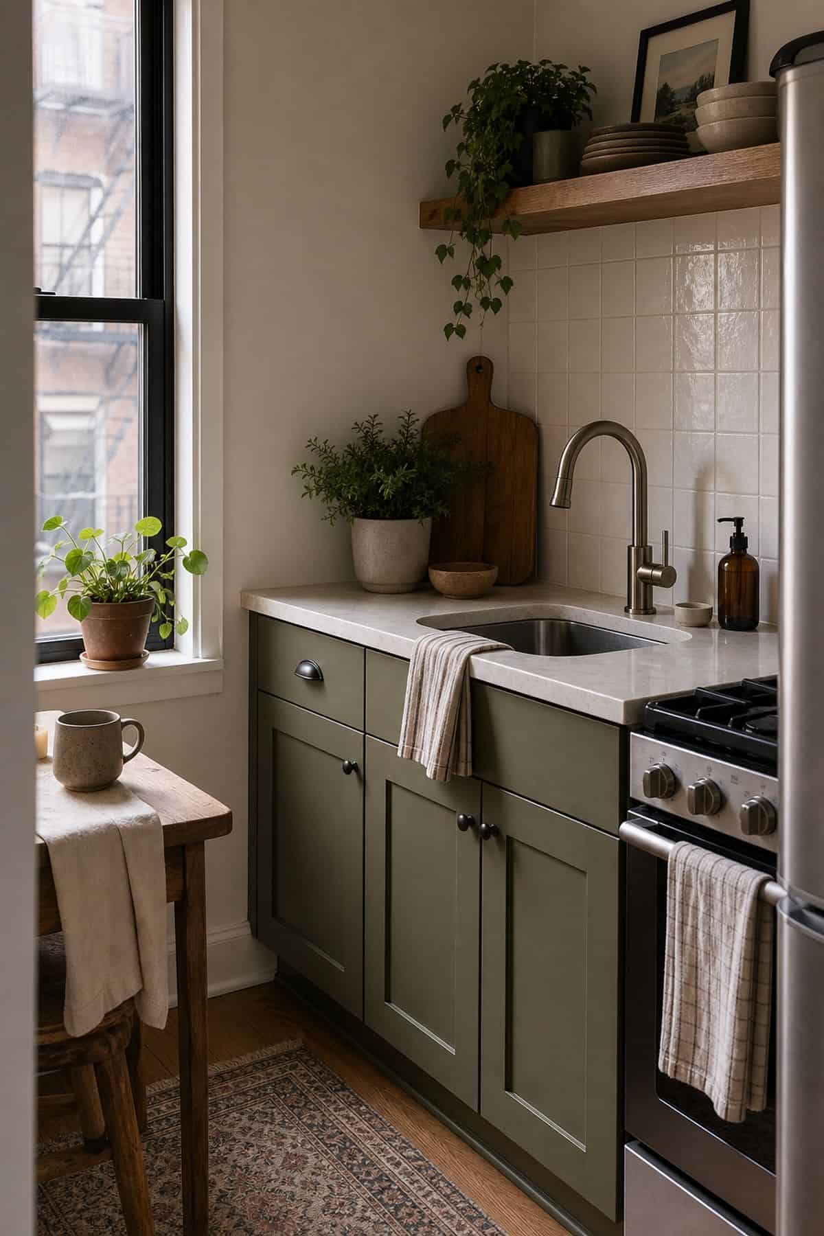 Olive Green kitchen cabinet color idea