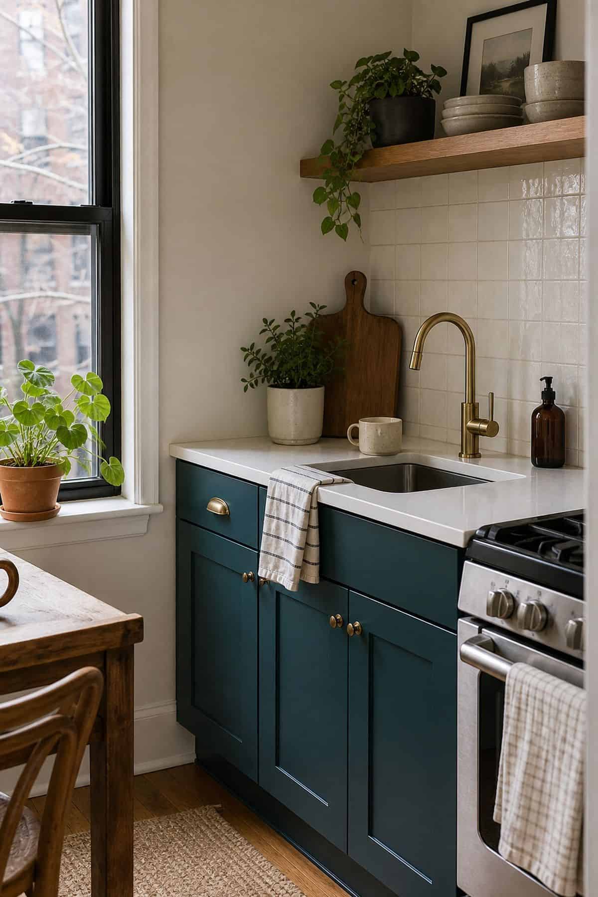 Teal kitchen cabinet color idea