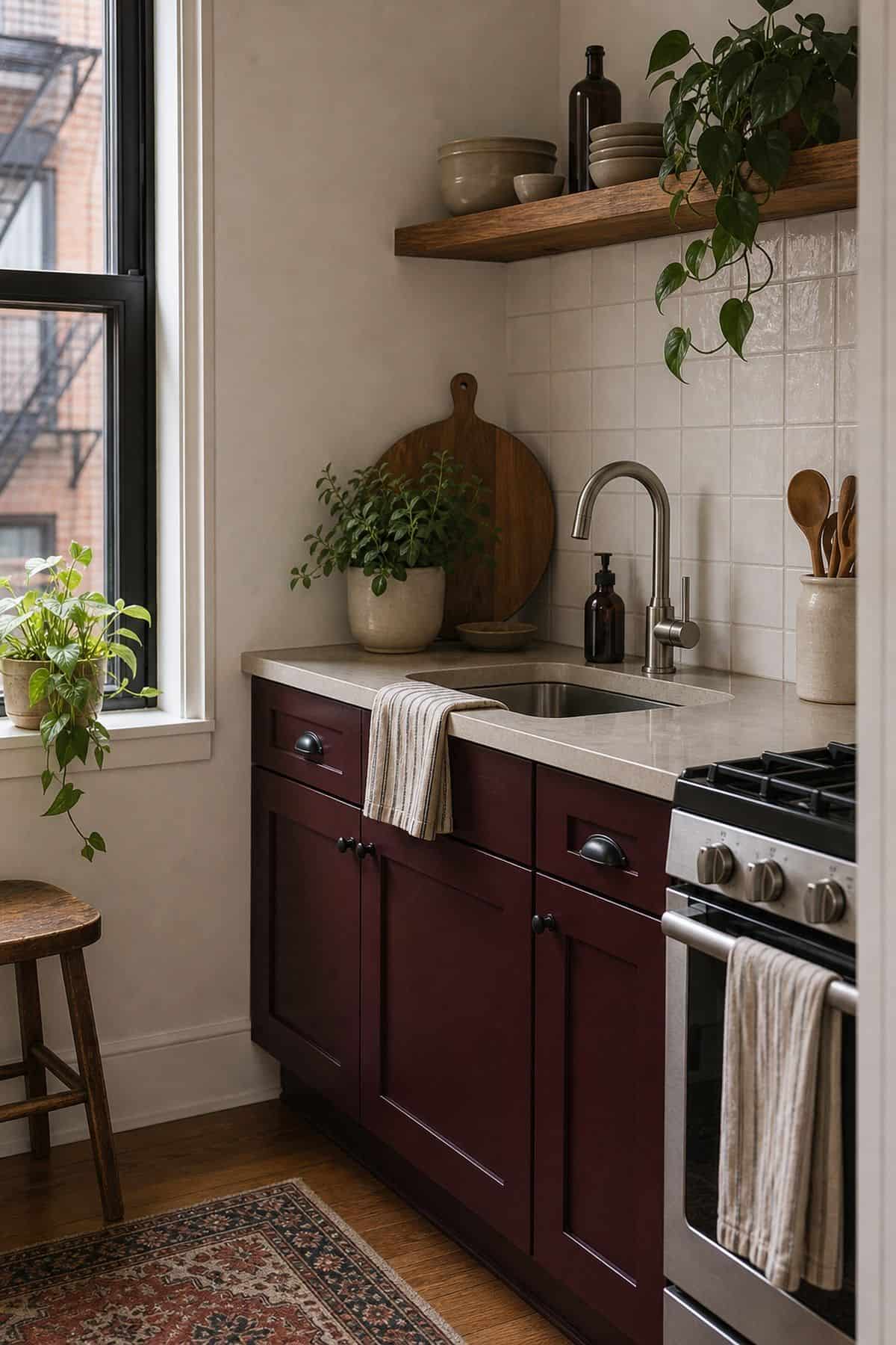Oxblood or Burgundy kitchen cabinet color idea