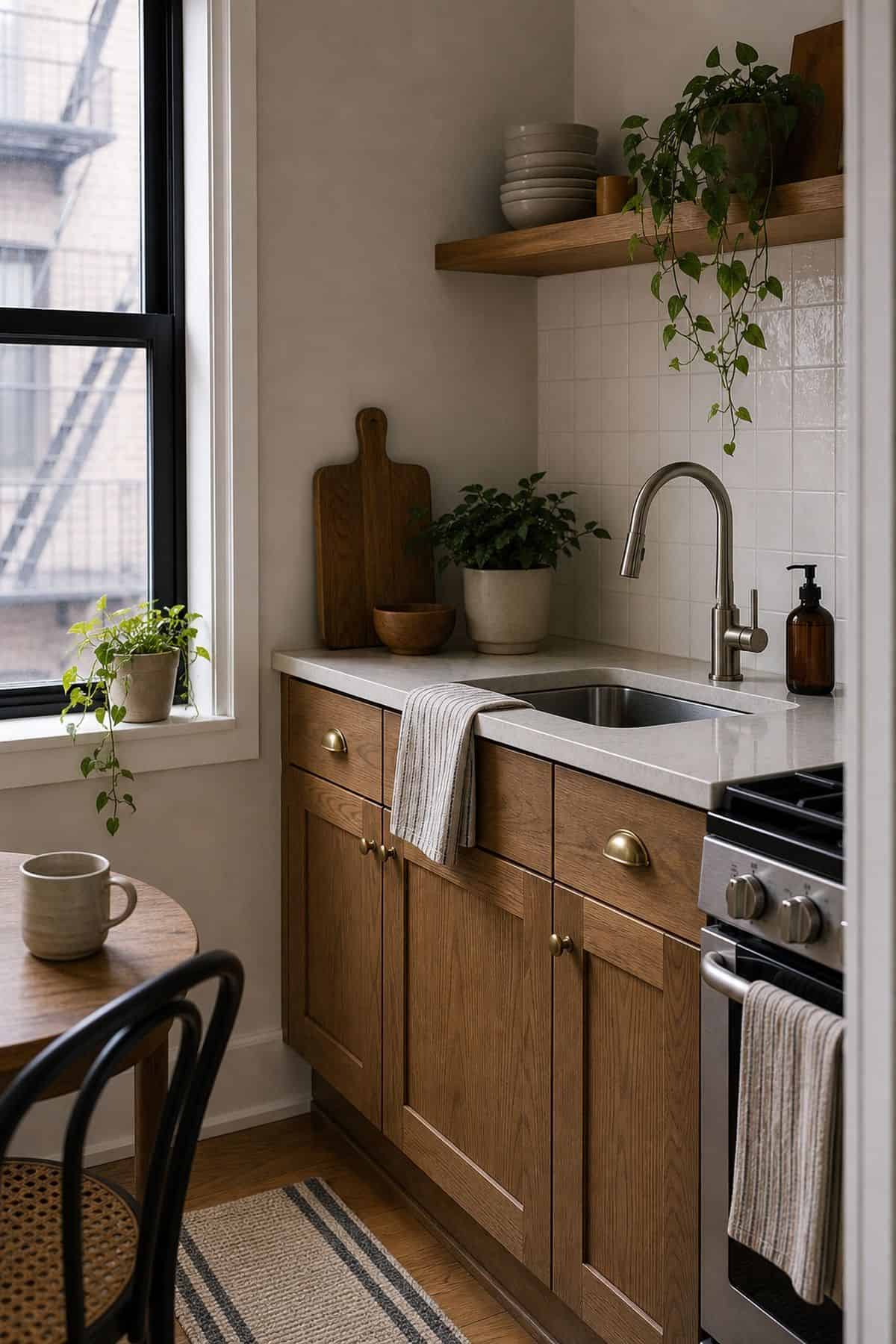 Natural Oak or Walnut kitchen cabinet color idea