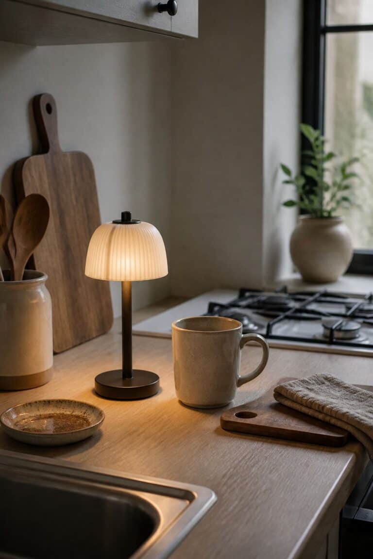 Small Rechargeable Table Lamp on a small apartment kitchen counter