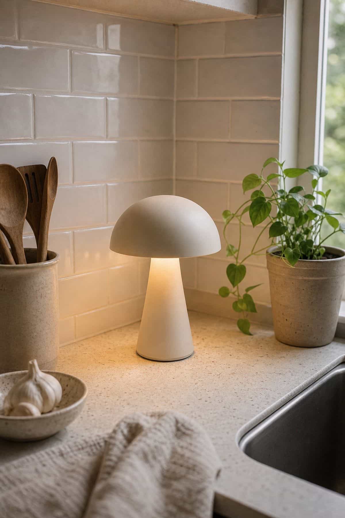 Mushroom-Shape Cordless on a small apartment kitchen counter