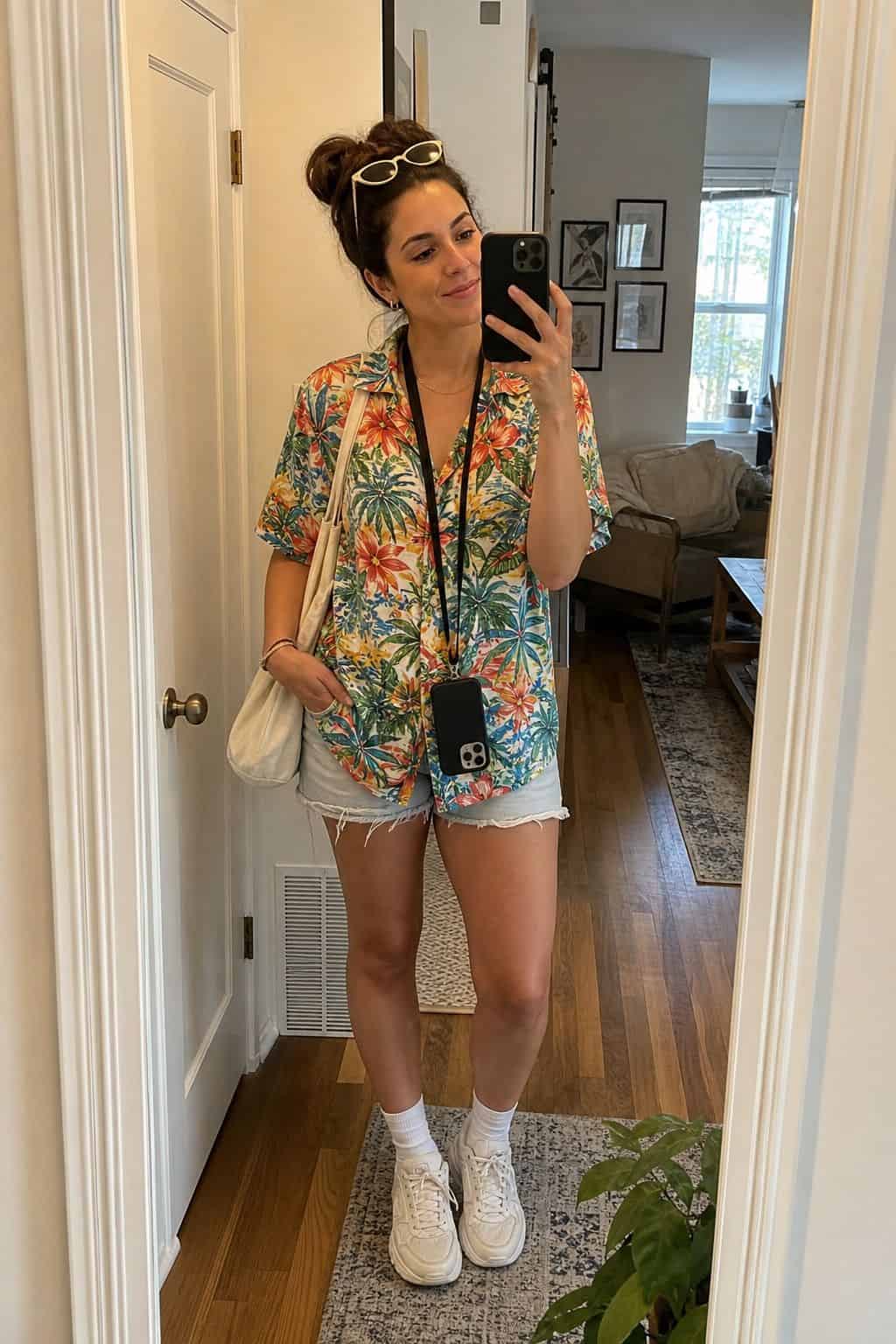 A Tourist With a Loud Shirt and a Phone Lanyard last minute Halloween costume idea in a small apartment