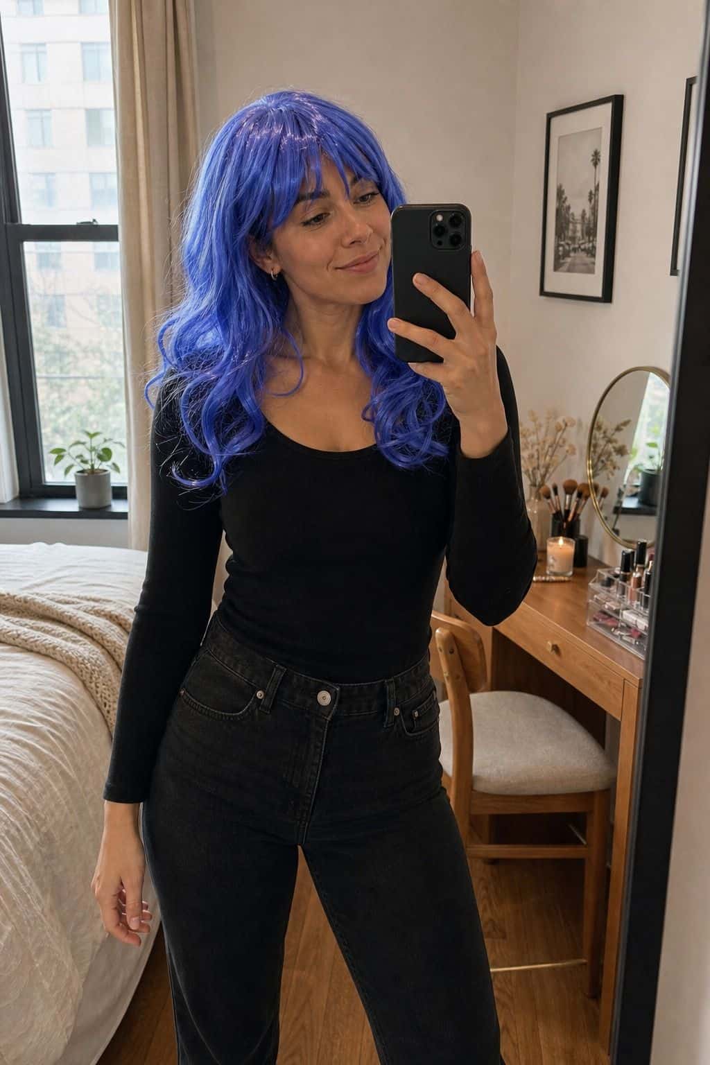 A Character Built on One Cheap Wig last minute Halloween costume idea in a small apartment