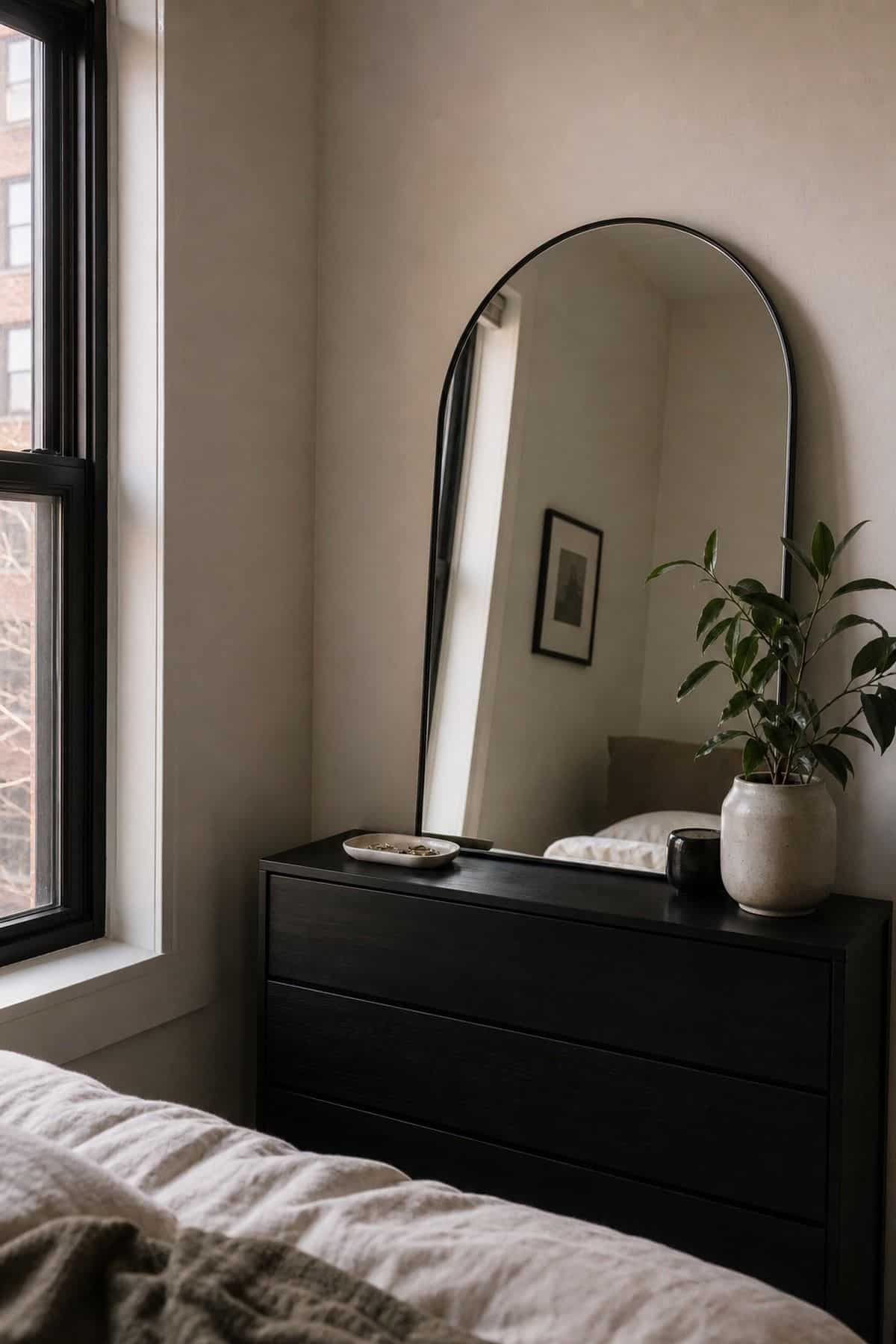 Arched Mirror mirror wall decor idea in a small apartment