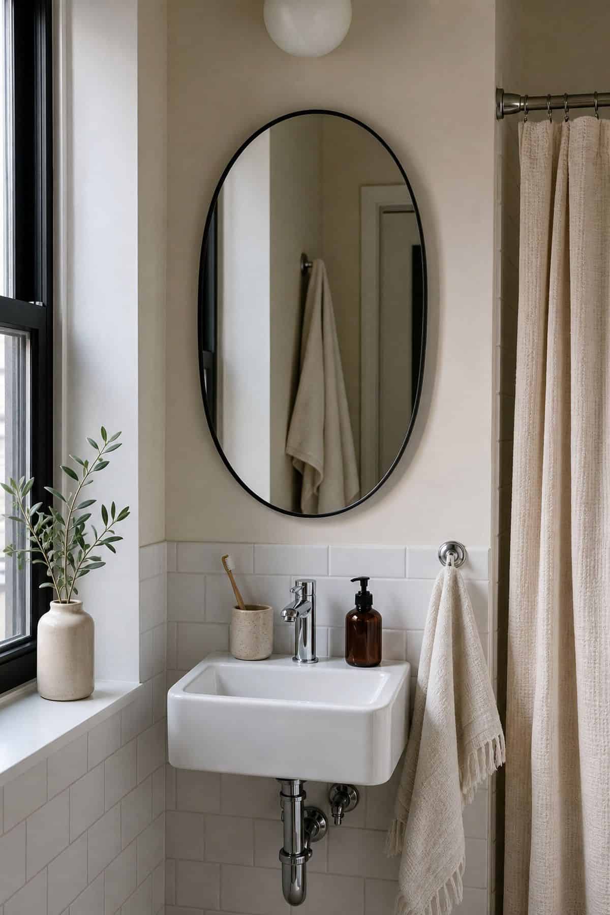 Bathroom Vanity mirror wall decor idea in a small apartment