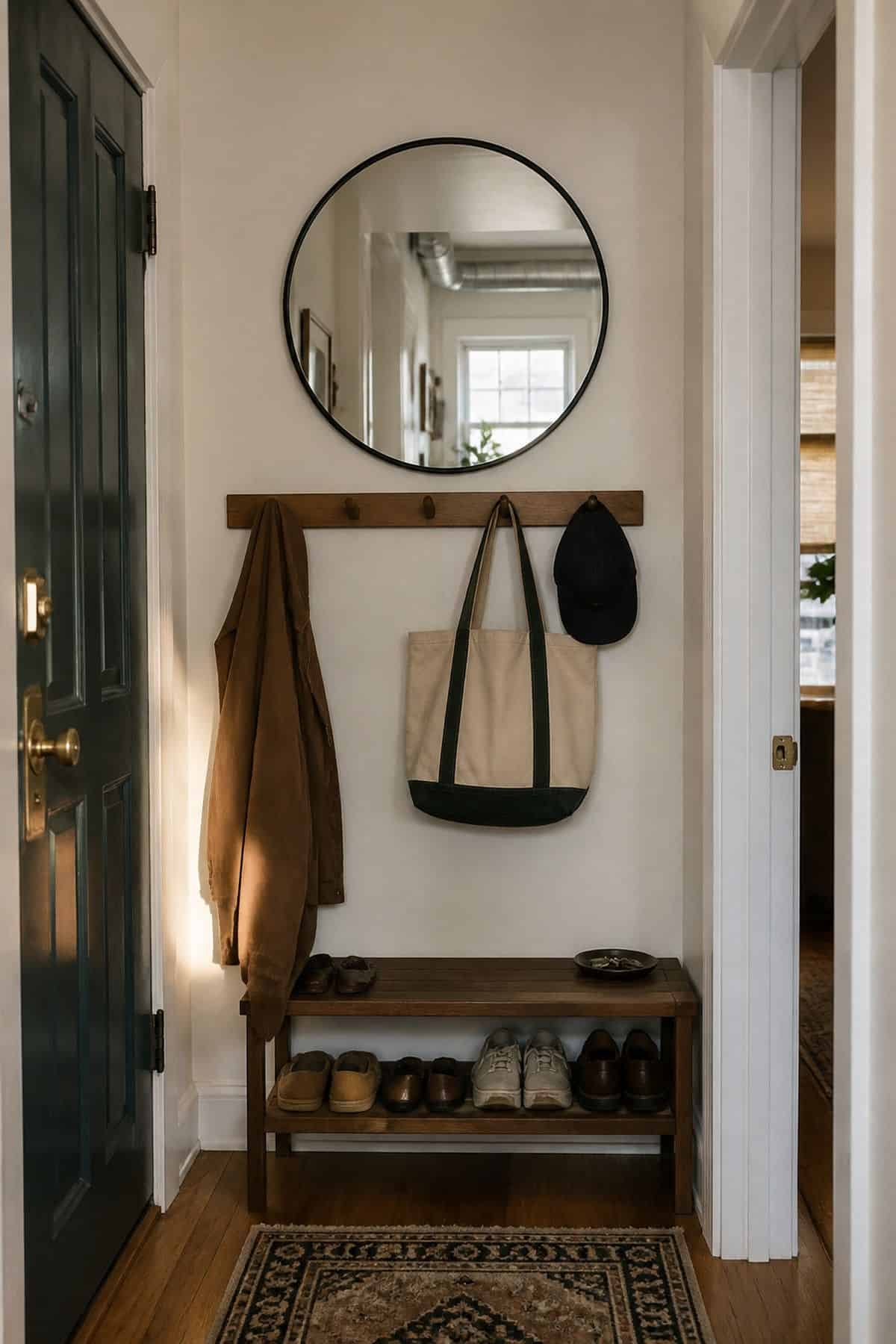 Entryway First Impression mirror wall decor idea in a small apartment