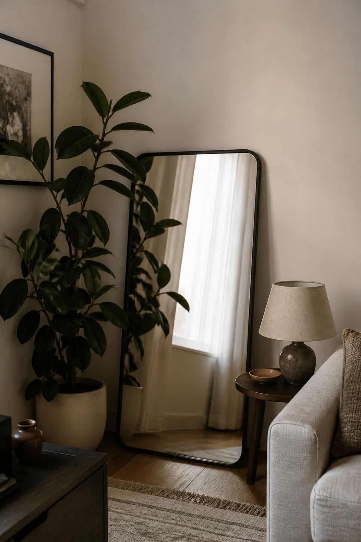 Behind A Plant mirror wall decor idea in a small apartment