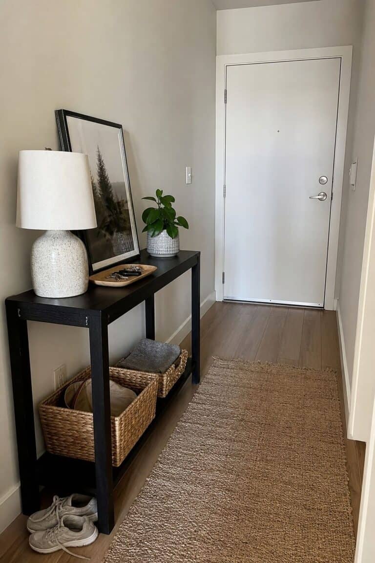 Install a Sleek Console Table with Clean Lines in a modern small apartment entryway