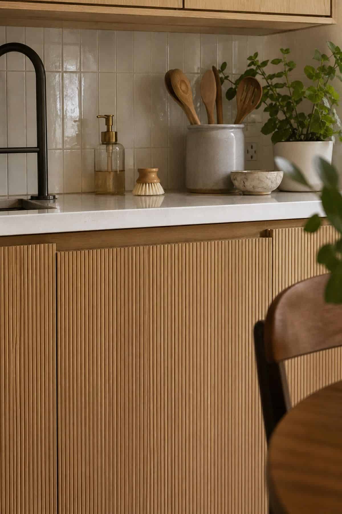 Reeded or Fluted Doors modern kitchen cabinet design idea