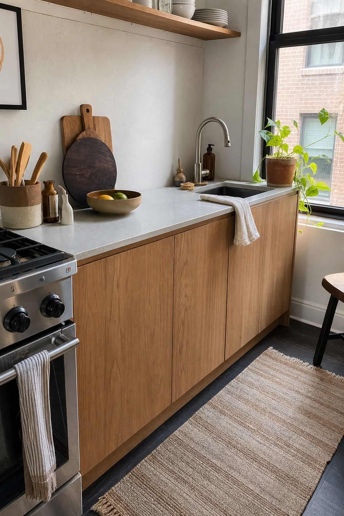 Wood Grain Slab modern kitchen cabinet design idea