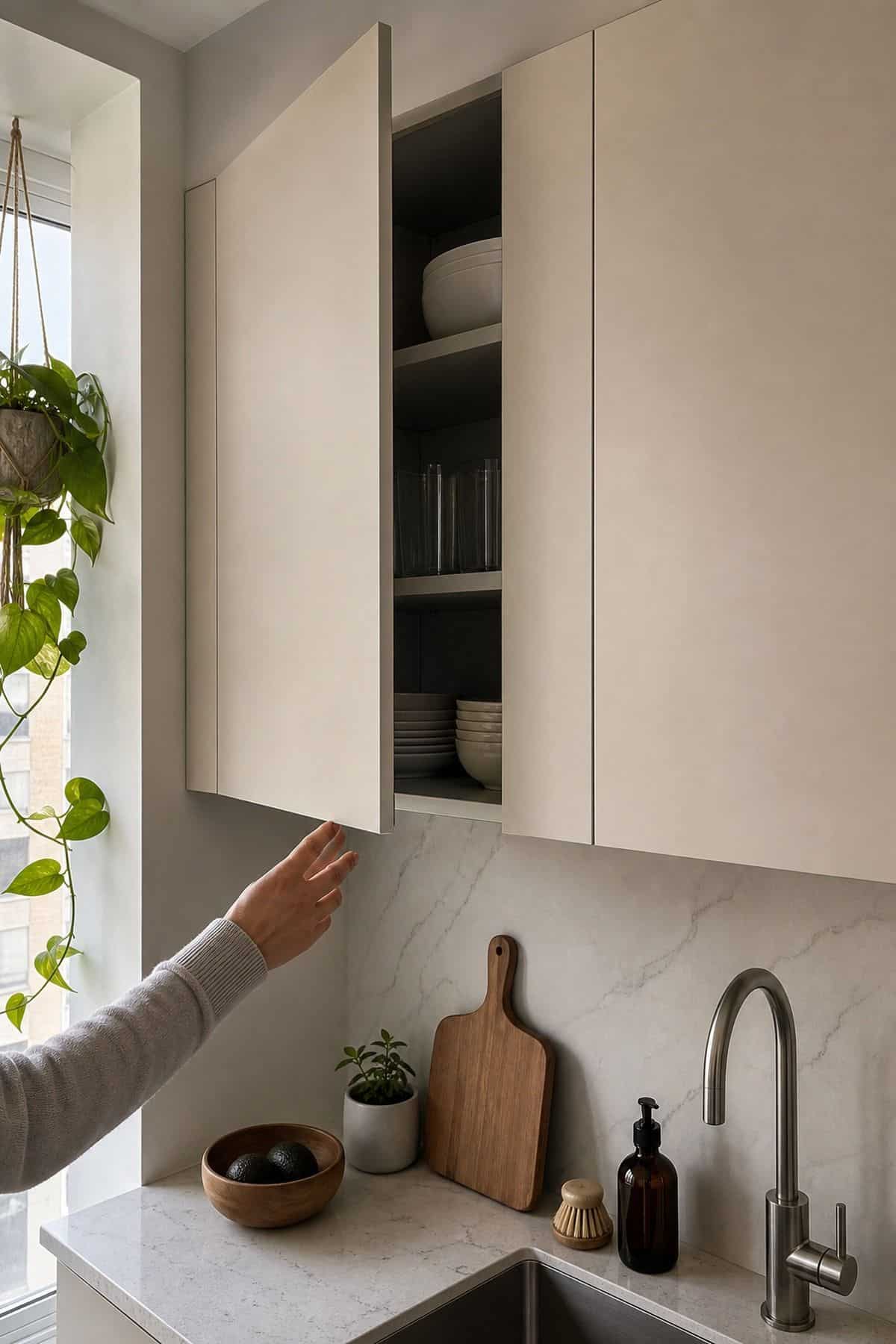Touch-Latch on Upper Cabinets modern kitchen cabinet design idea