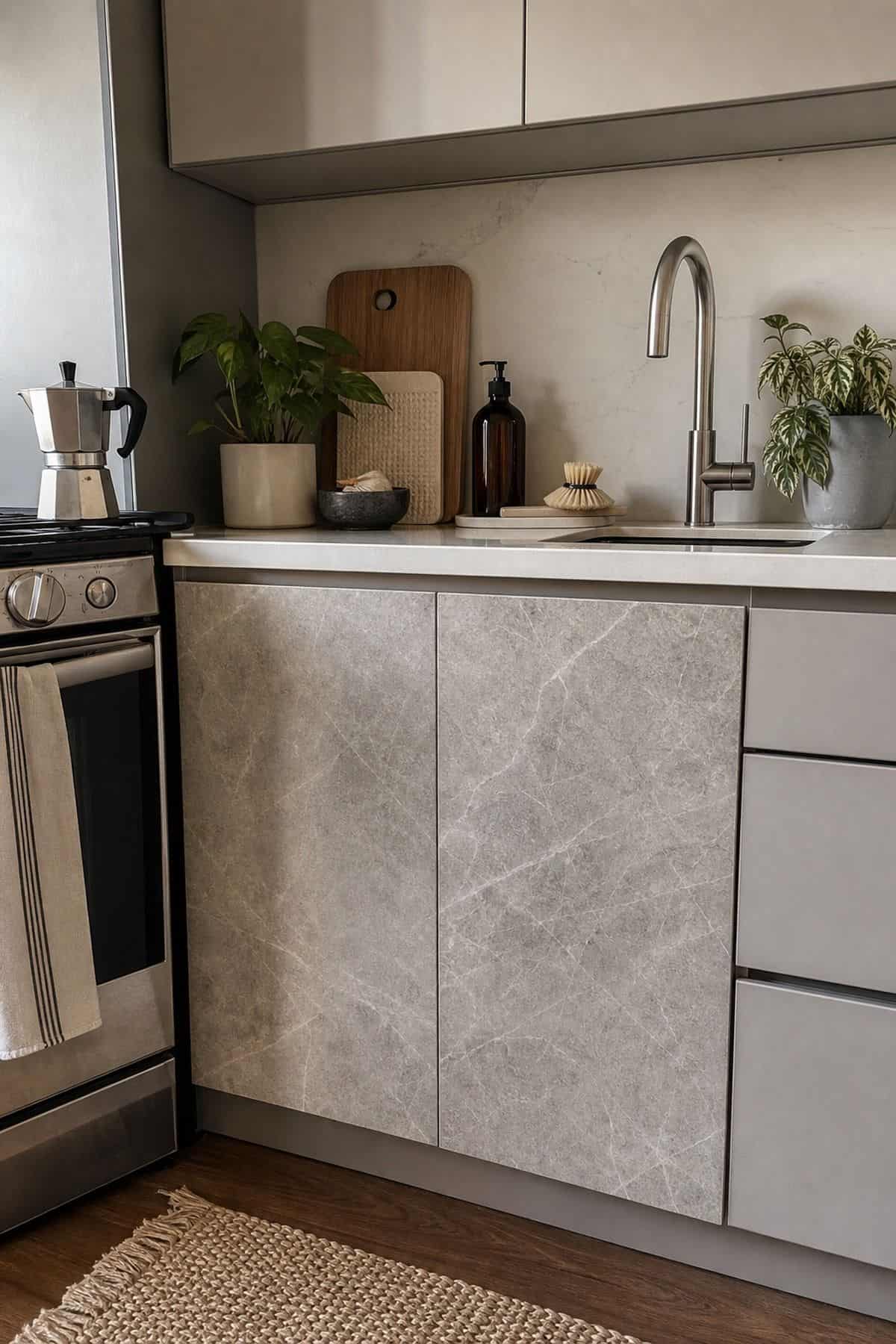 Stone-Front Doors modern kitchen cabinet design idea