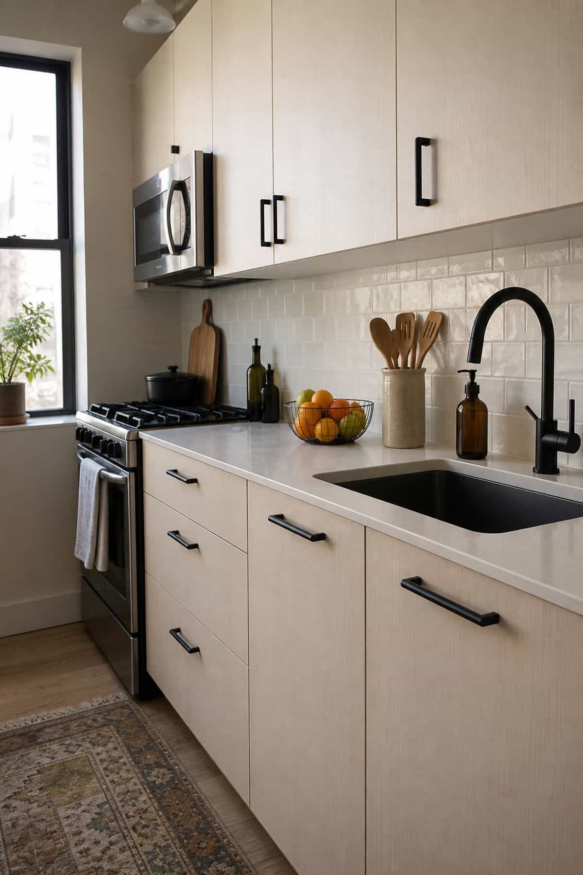 Black Hardware on Light Cabinets modern kitchen cabinet design idea