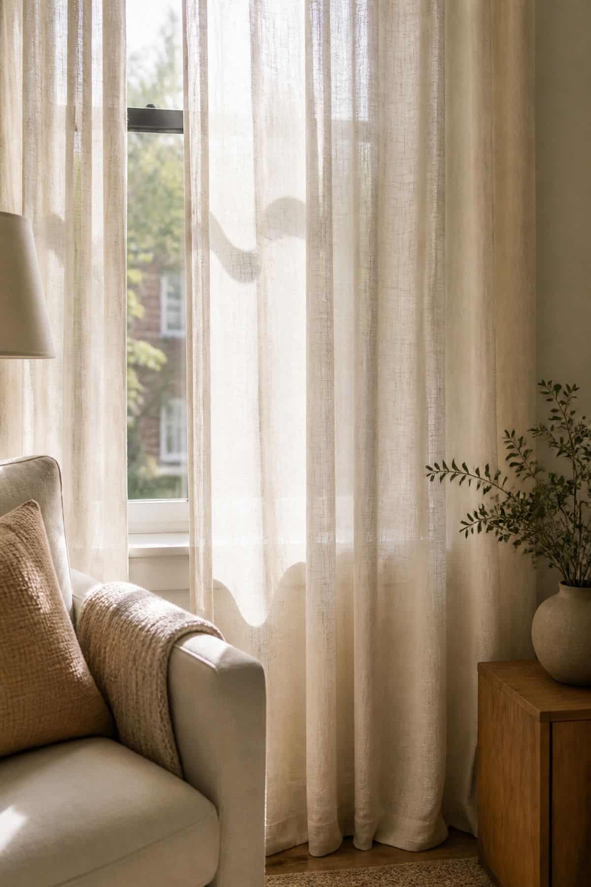 Cream Sheer Linen Curtains neutral home decor idea