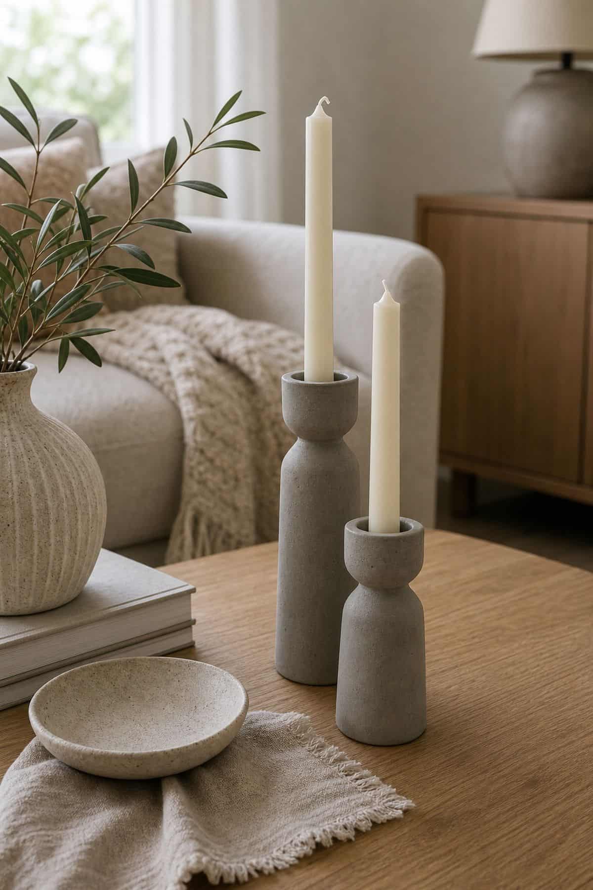 Matte Grey Concrete Candle Holders neutral home decor idea