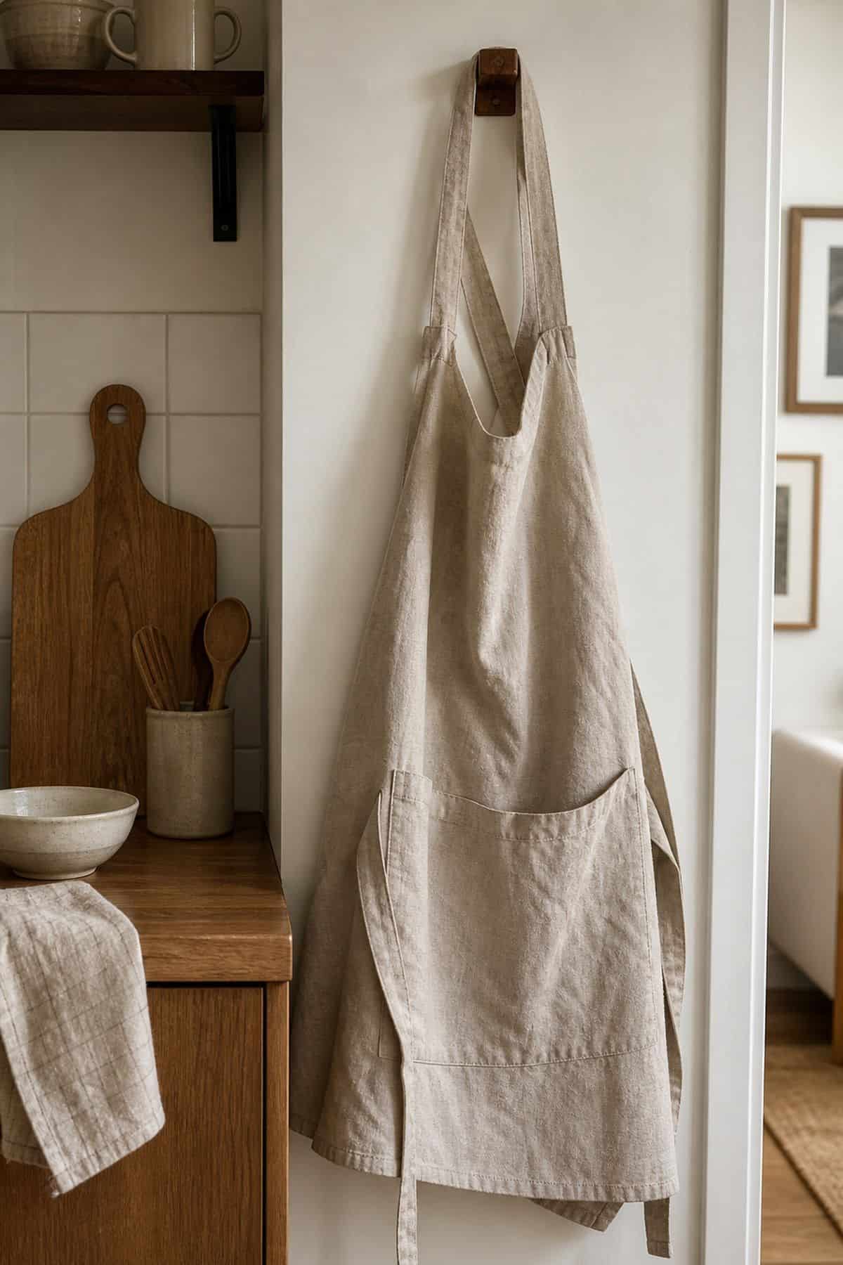 Natural Linen Cross-Back Apron neutral home decor idea