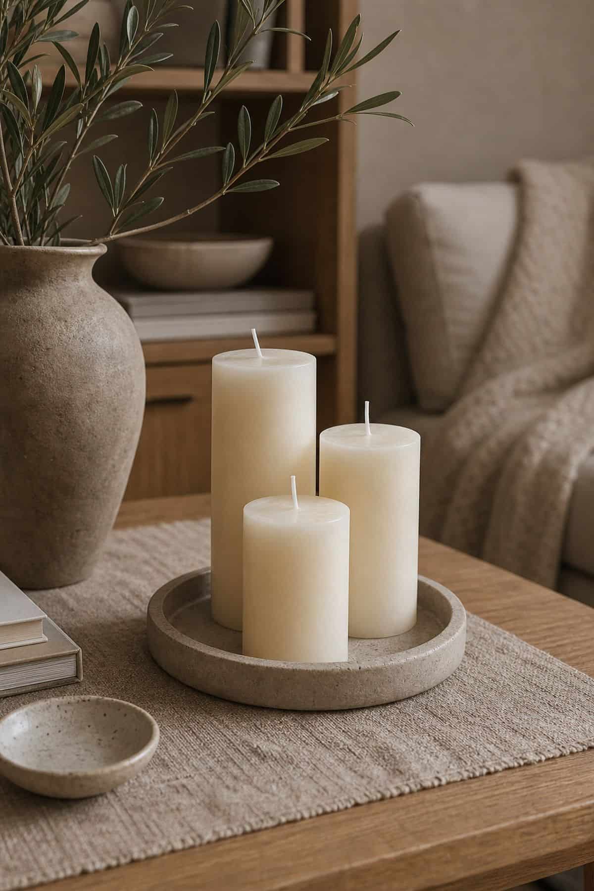Unscented Cream Pillar Candles Set of 3 neutral home decor idea