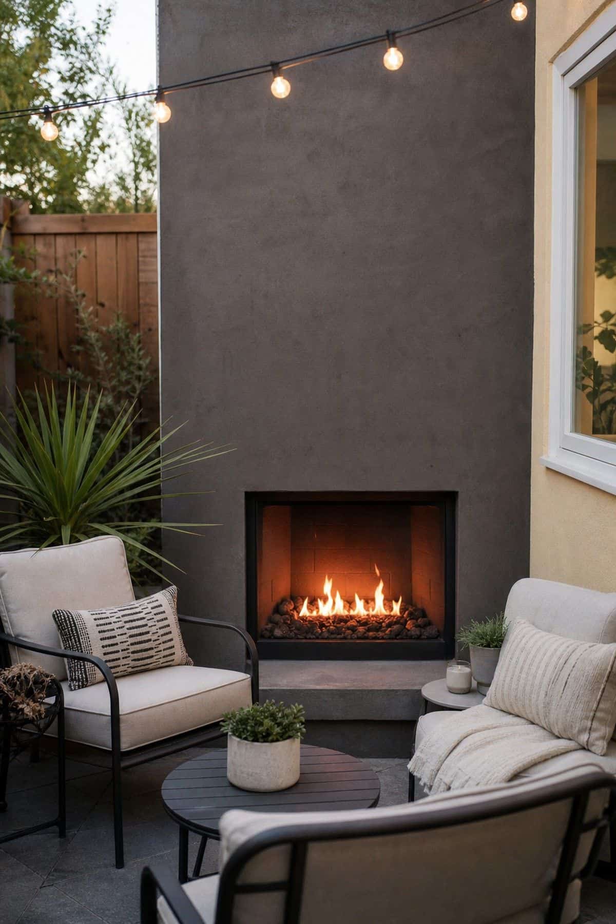 Outdoor fireplace patio decor with surround the Fireplace with Comfortable Outdoor Seating