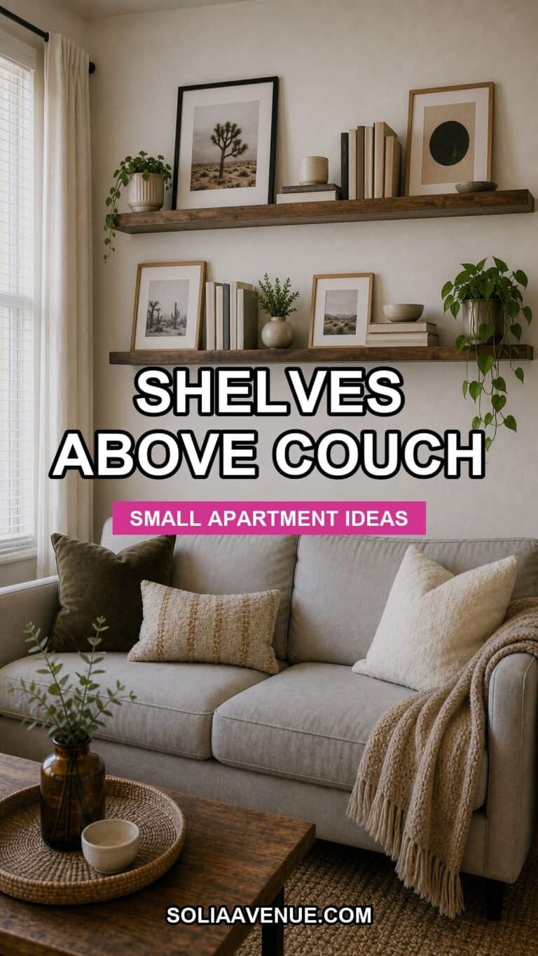 Shelves above couch decor ideas for a small apartment