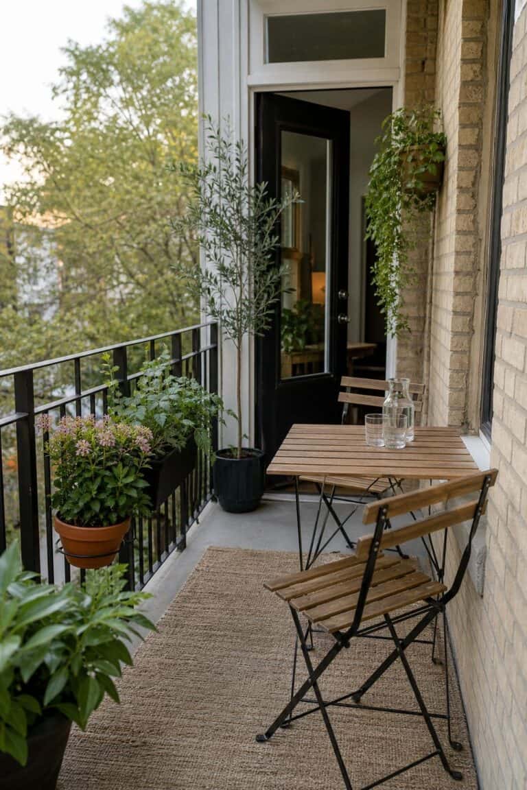 A Bistro Set for Two on a small apartment porch