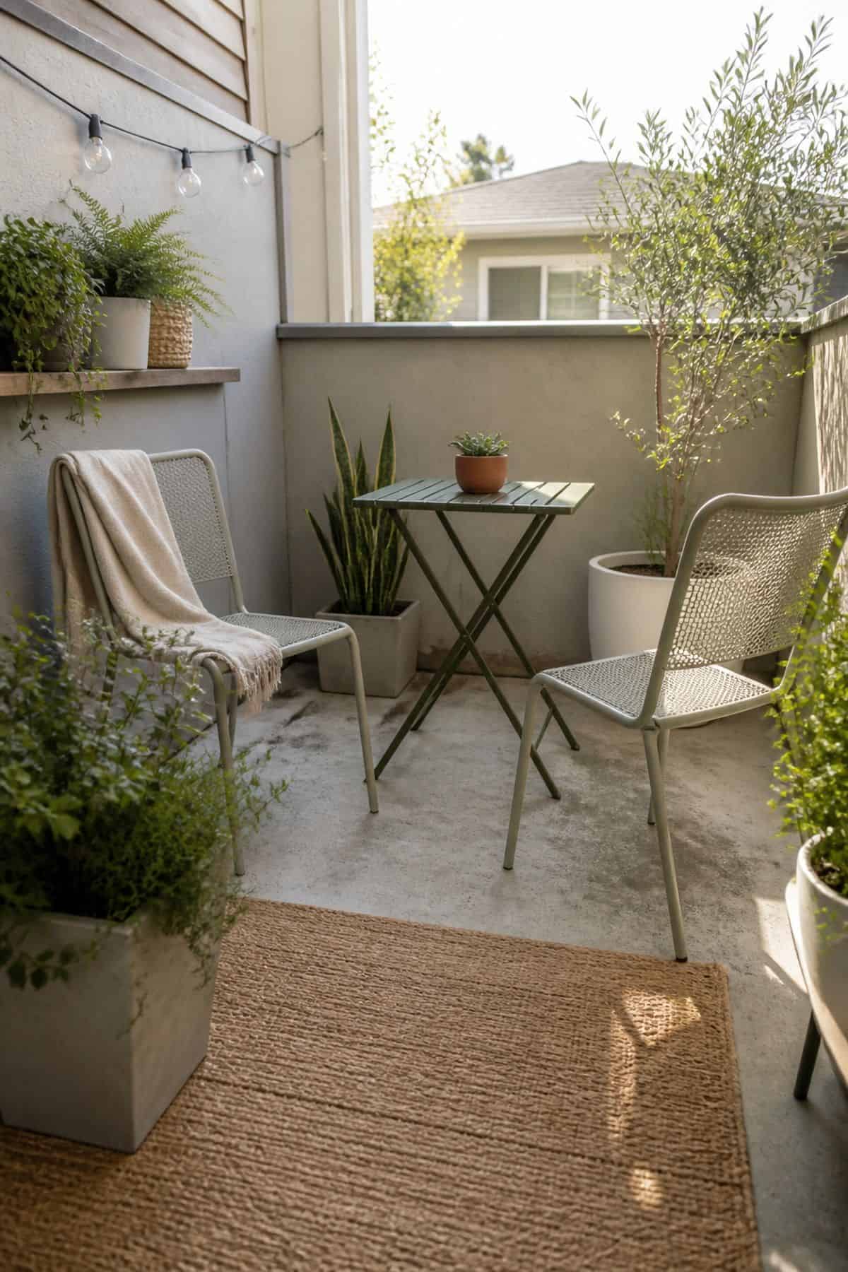 Small outdoor patio idea with use lightweight, portable furniture for easy rearrangement