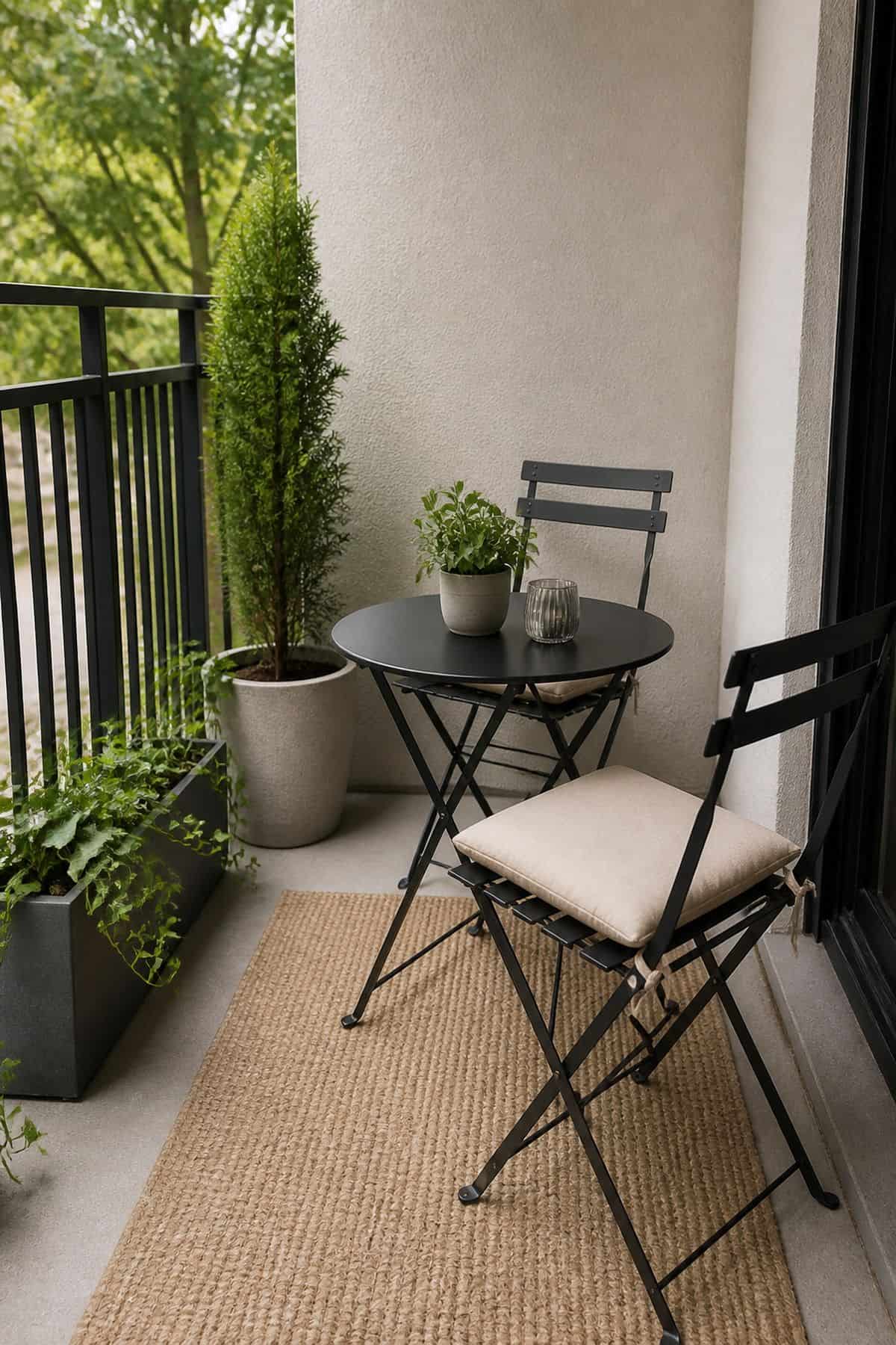 Small outdoor patio idea with stick with neutral tones and minimal decor to avoid clutter