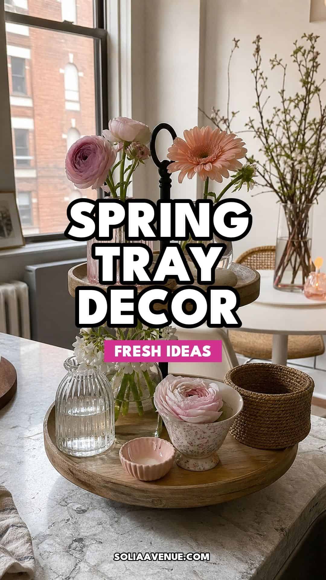 Spring tiered tray decor ideas for fresh small space styling