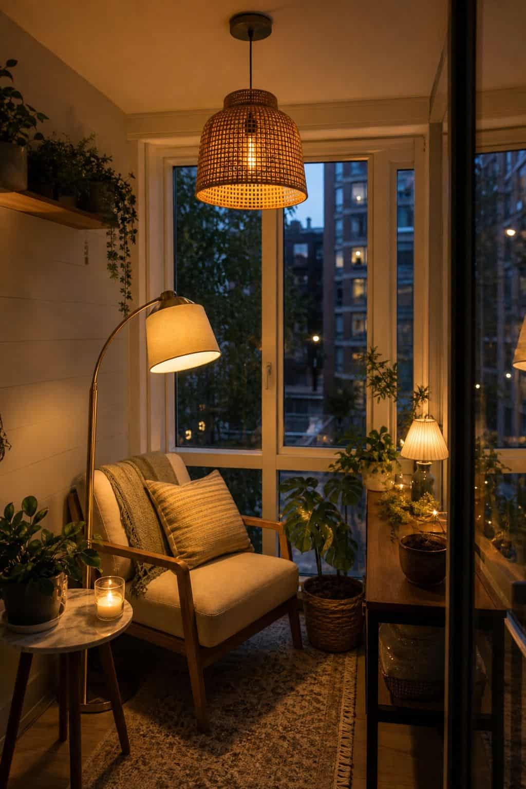 A Lighting Schedule Automation in a cozy small apartment sunroom
