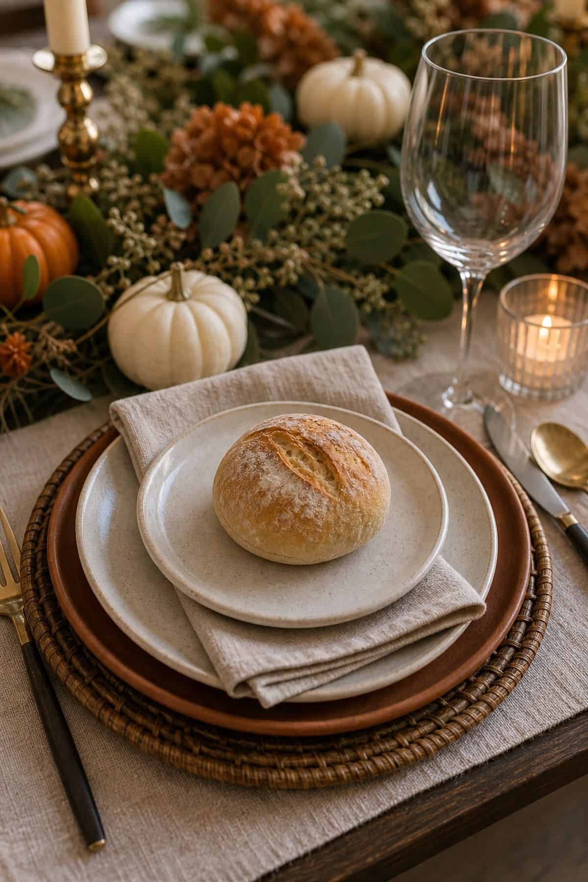 Thanksgiving table decor idea with add a small bread plate to each setting
