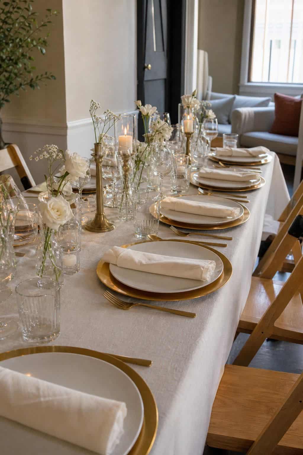 Gold Charger Plates Set of 24 styled on a wedding reception table