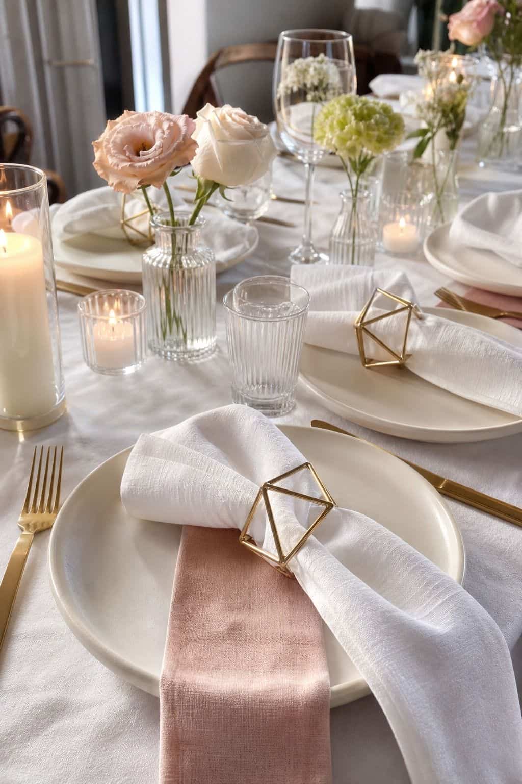Gold Geometric Napkin Rings Set of 24 styled on a wedding reception table