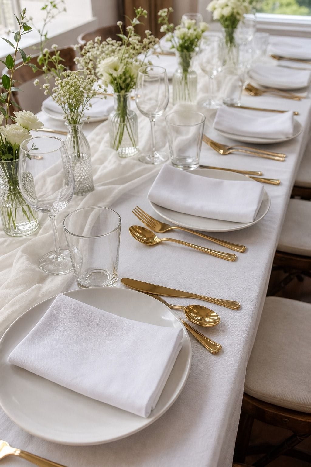 Gold Heavy-Duty Plastic Cutlery 200-Piece styled on a wedding reception table